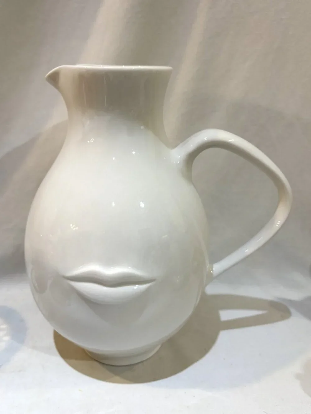 JONATHAN ADLER Double Sided Lips Mustache White Ceramic Muse Pitcher